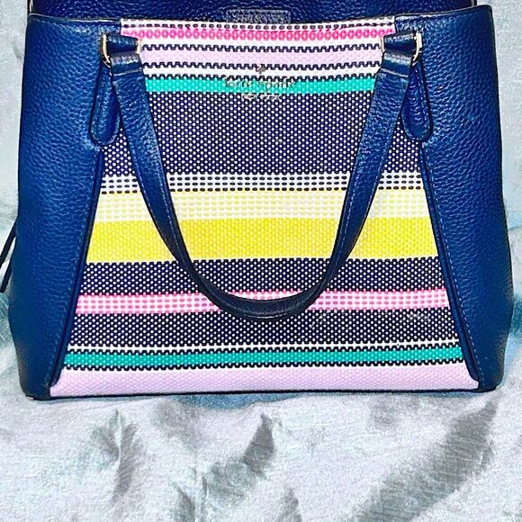 Kate Spade NWOT Navy blue Jackson Boardwalk Striped Tote/ w/crossbody strap. EUC - Picture 1 of 9